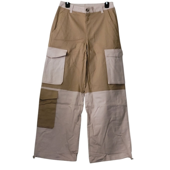 Boutique Patchwork Utility Cargo Pants in Taupe and Cream - Picture 4 of 15
